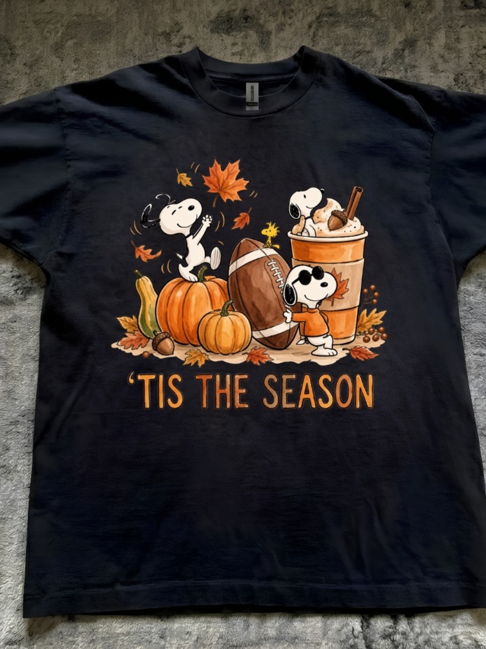 Tis the Season Snoopy Fall Pumpkin Football Coffee Vintage Black T-Shirt